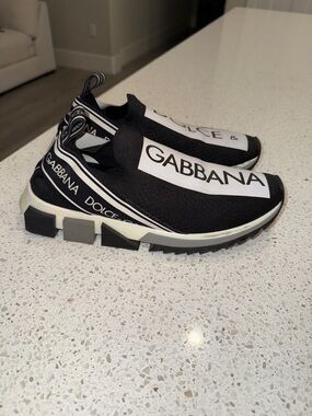 Dolce & Gabbana Black and White Logo Slip-On Sneakers